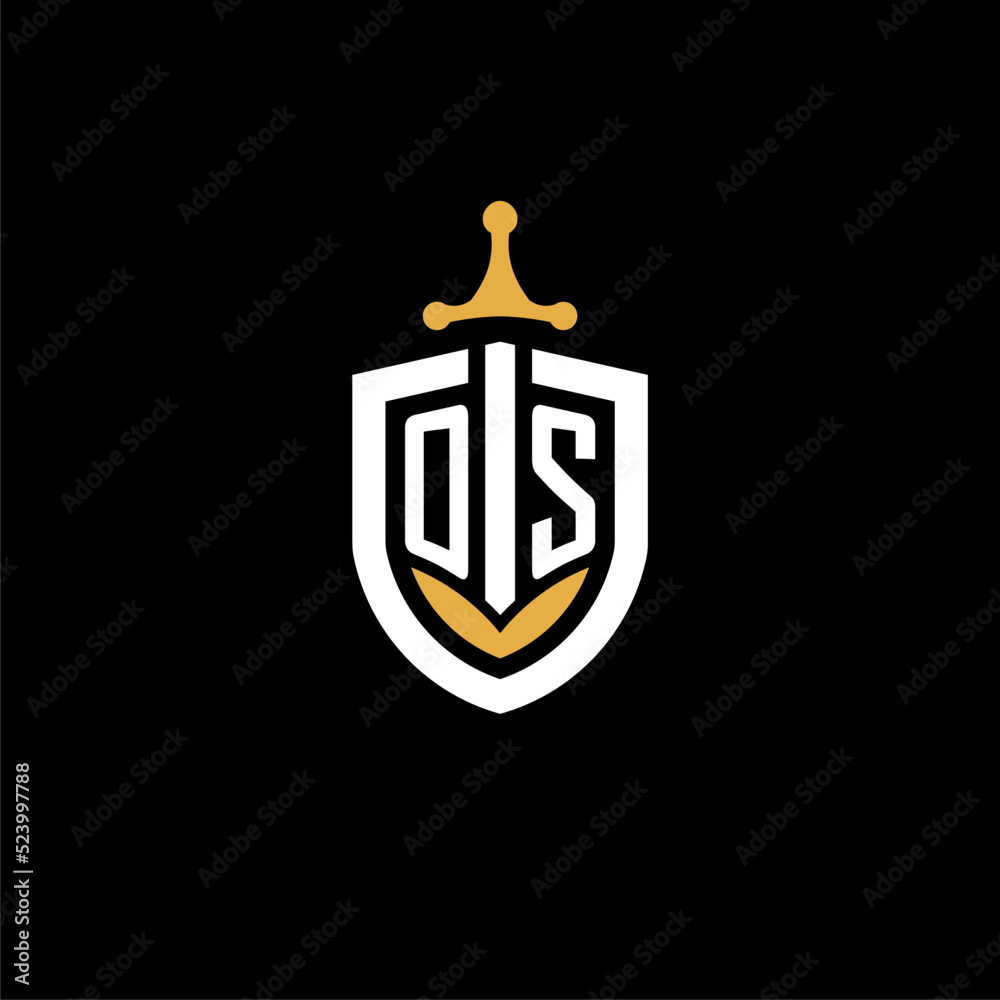 Creative letter OS logo gaming esport with shield and sword design ideas - obrazy, fototapety, plakaty 