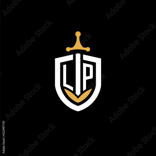 Creative letter LP logo gaming esport with shield and sword design ideas