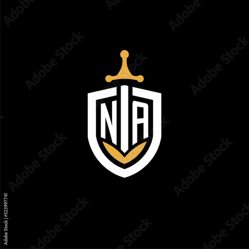 Creative letter NA logo gaming esport with shield and sword design ideas