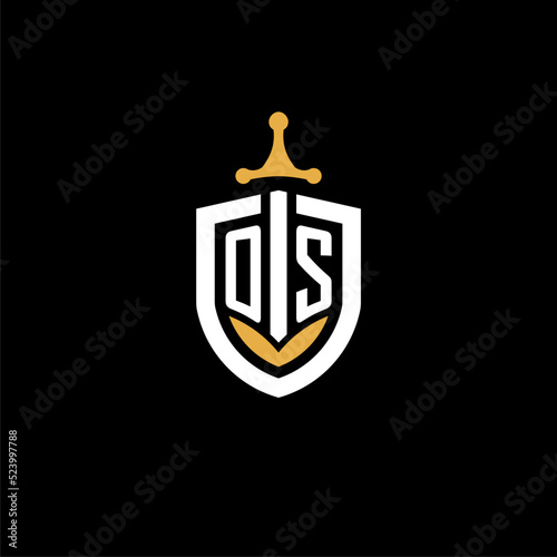 Creative letter OS logo gaming esport with shield and sword design ideas