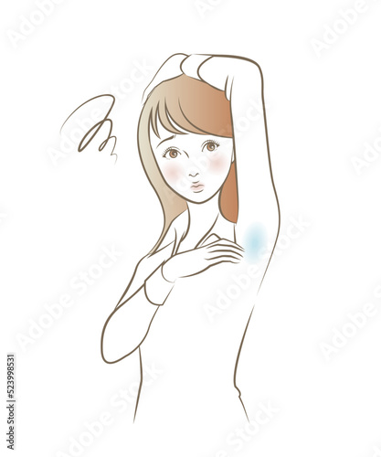 脇汗を気にする白シャツの女性のイラスト素材 ベクター 