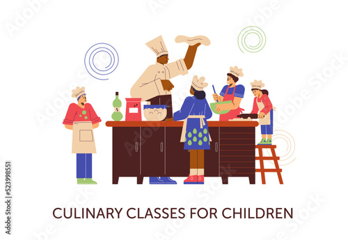 Culinary classes for children banner flat style, vector illustration