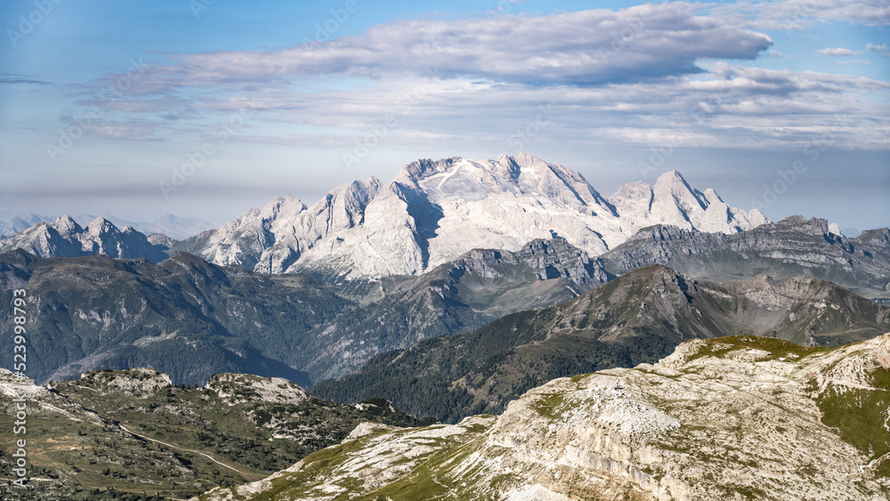 Panorama of Marmolada mountain with glacier