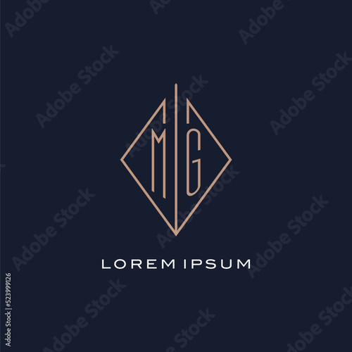 Monogram MG logo with diamond rhombus style, Luxury modern logo design