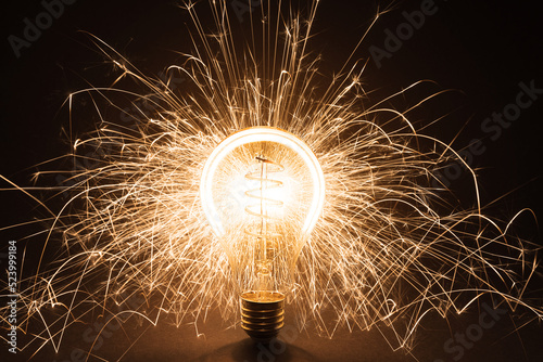 sparkling idea in a think tank and brainstorm of know how for start up or innovation concept and business
