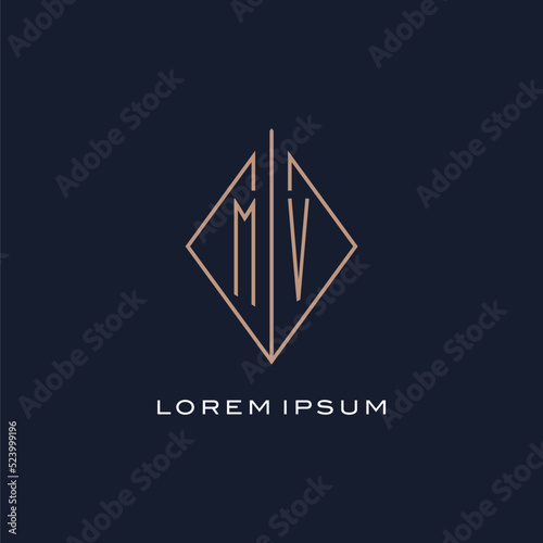 Monogram MV logo with diamond rhombus style, Luxury modern logo design