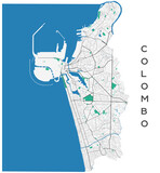 Colombo vector map. Detailed map of Colombo city administrative area. Cityscape panorama illustration. Road map with highways, streets, rivers.