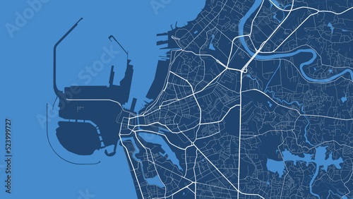 Detailed vector map poster of Colombo city, linear print map. Blue skyline urban panorama.