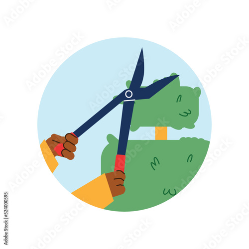 Round framed icon about tree trimming flat style, vector illustration