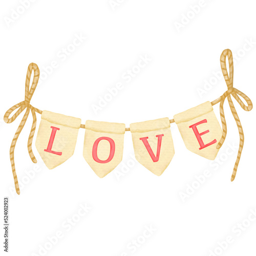 Watercolor flag in love retro png.
