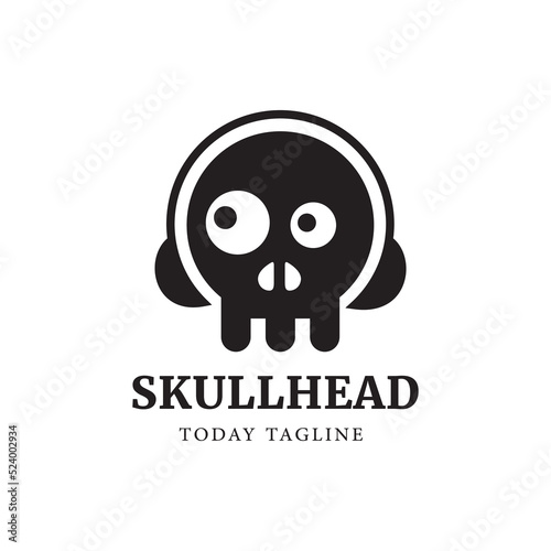 skull head music logo design vector graphic illustration