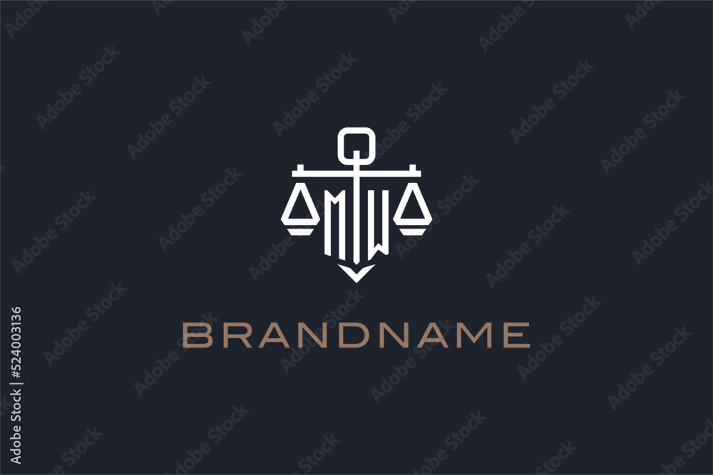 Initials MW logo for law firm with shield and scales of justice modern ...