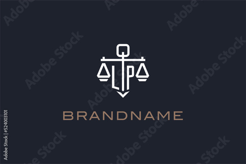 Initials LP logo for law firm with shield and scales of justice modern style
