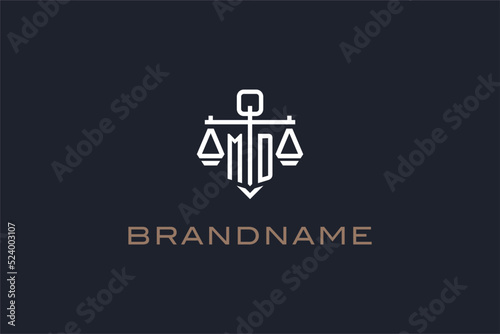 Initials MD logo for law firm with shield and scales of justice modern style