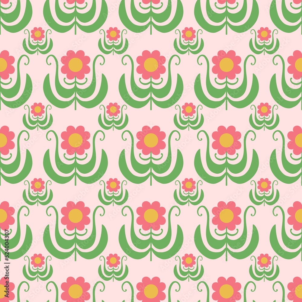 Seamless baby pink background flowers pattern