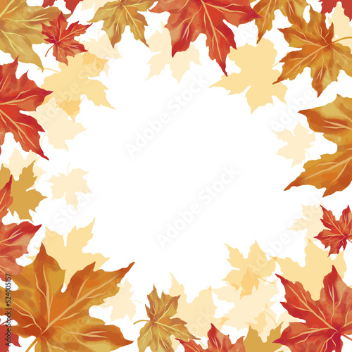 Autumn background with space for text. Thanksgiving and Harvest Day. Leaf fall frame. Watercolor maple leaves. Vector illustration