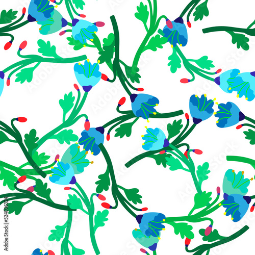 Vintage botanical flower seamless pattern. Naive art. Strange floral wallpaper.