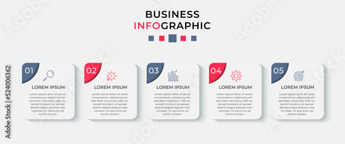 Vector Infographic design business template with icons and 5 options or steps. Can be used for process diagram, presentations, workflow layout, banner, flow chart, info graph