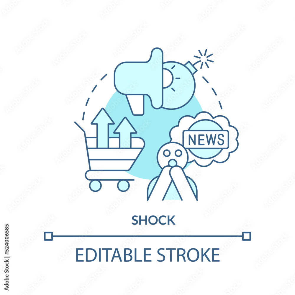 Shock turquoise concept icon. Using emotional trigger in marketing abstract idea thin line illustration. Unexpected event. Isolated outline drawing. Editable stroke. Arial, Myriad Pro-Bold fonts used Shock turquoise concept icon. Using emotional trigger in marketing abstract idea thin line illustration. Unexpected event. Isolated outline drawing. Editable stroke. Arial, Myriad Pro-Bold fonts used