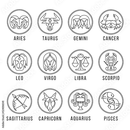 12 horoscope - Modern line shape zodiac in circle icon sign collection vector design
