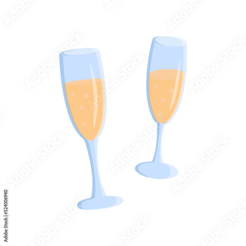 Two glasses of champagne. Vector illustration.