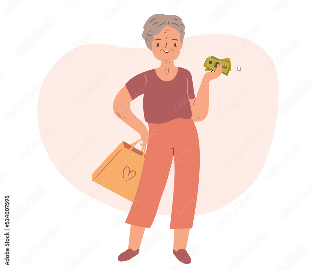 Senior woman holding a money and ready for shopping Senior woman holding a money and ready for shopping