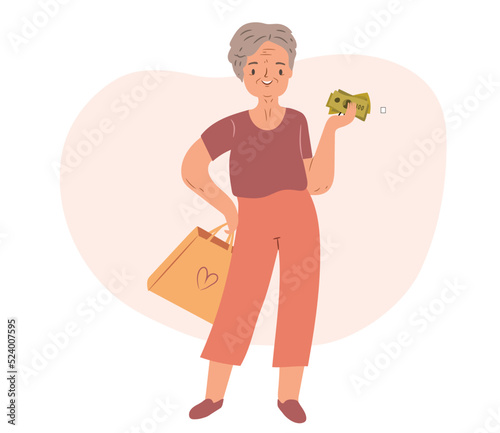 Senior woman holding a money and ready for shopping