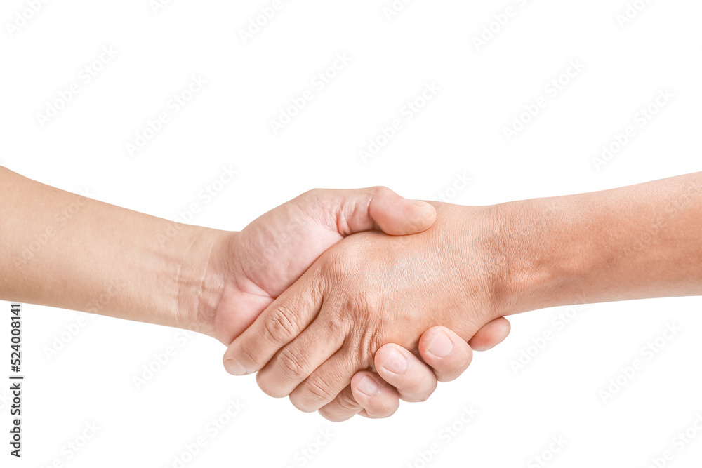  shake hand of two men, isolated whiteisolated on white background with clipping path include for design usage purpose.