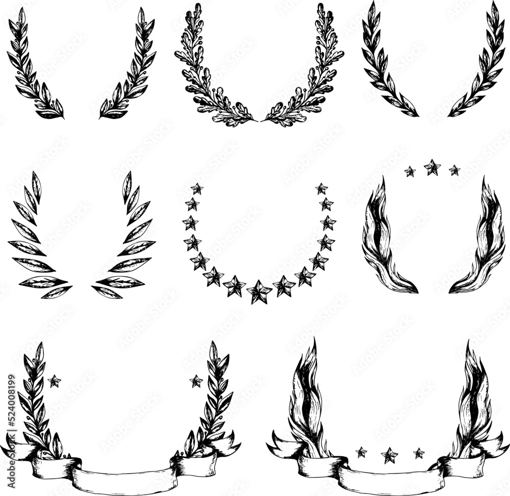 Wreath collection in sketch style.