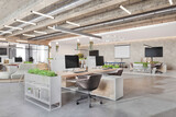 Modern open plan office space interior. 3d illustration