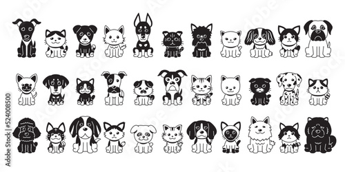 Different type of vector cartoon cats and dogs for design.