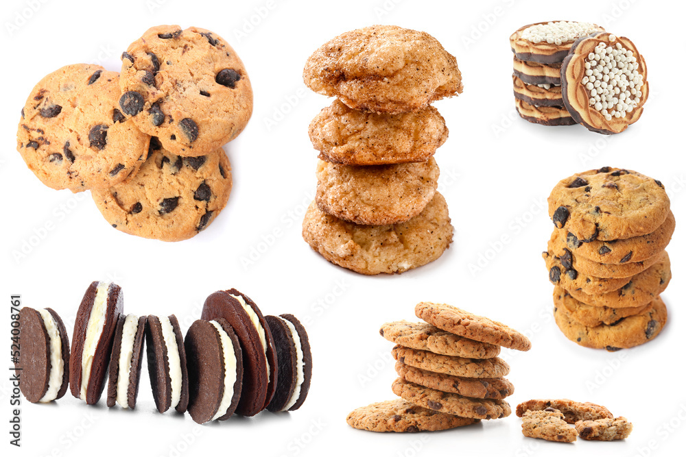 Set of different sweet cookies isolated on white Set of different sweet cookies isolated on white