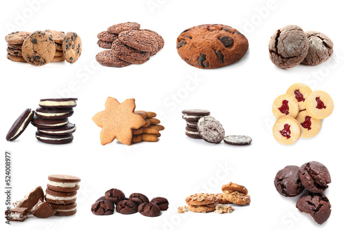 Set of different sweet cookies isolated on white