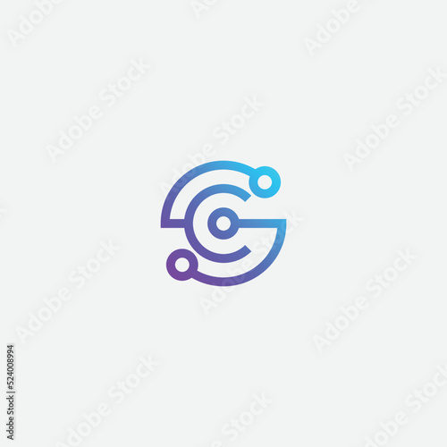 initial letter sc cs logo tech connection network vector icon.