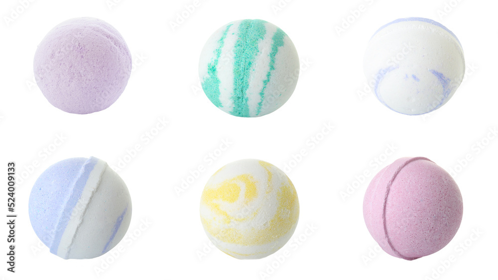 Set of bath bombs on white background