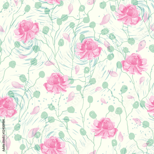Seamless pattern with hand drawn abstract flowers. Colorful vector background © NatalKa 