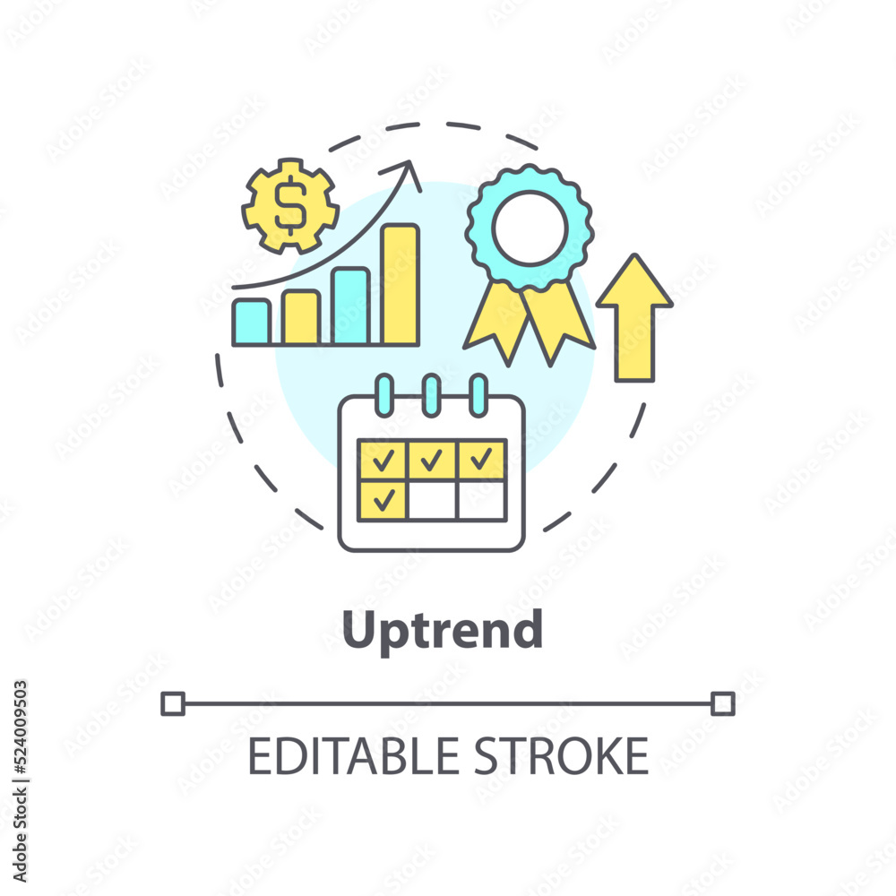 Uptrend concept icon. Price rising analytics. Financial research. Type of trend abstract idea thin line illustration. Isolated outline drawing. Editable stroke. Arial, Myriad Pro-Bold fonts used