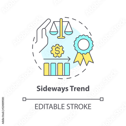 Sideways trend concept icon. Static market value. Type of financial tendency abstract idea thin line illustration. Isolated outline drawing. Editable stroke. Arial, Myriad Pro-Bold fonts used