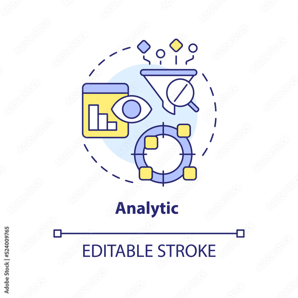 Analytic concept icon. Previous data study. Profitability model for forecasting abstract idea thin line illustration. Isolated outline drawing. Editable stroke. Arial, Myriad Pro-Bold fonts used