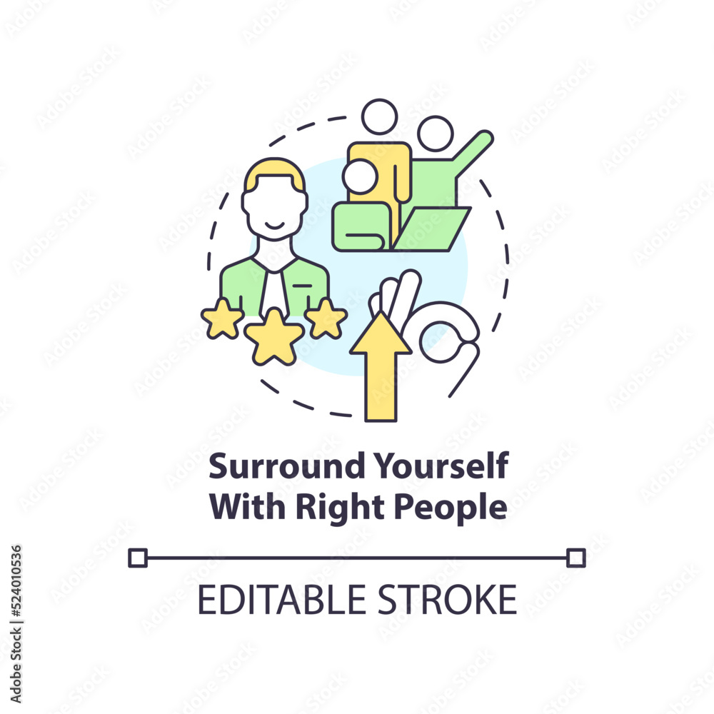 Surround yourself with right people concept icon. Way to identify trends abstract idea thin line illustration. Isolated outline drawing. Editable stroke. Arial, Myriad Pro-Bold fonts used Surround yourself with right people concept icon. Way to identify trends abstract idea thin line illustration. Isolated outline drawing. Editable stroke. Arial, Myriad Pro-Bold fonts used