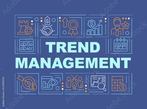 Trend management word concepts blue banner. Profit forecast. Infographics with editable icons on color background. Isolated typography. Vector illustration with text. Arial-Black font used