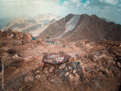 Aerial mountain photography from a drone of peaks such as Los Infernos, Ibon de Pondiellos, a incredible trekking day from the Garmo Negro peak in Panticosa, Pyrenees of Aragon, Spain. photo