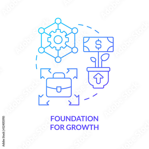 Foundation for growth blue gradient concept icon. Startup needs consulting service abstract idea thin line illustration. Expand business. Isolated outline drawing. Myriad Pro-Bold font used