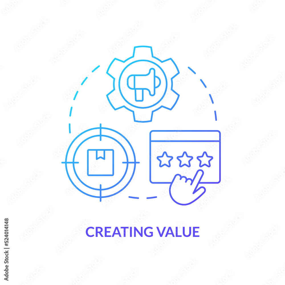 Creating value blue gradient concept icon. Startup consulting field abstract idea thin line illustration. Improve product desirability. Isolated outline drawing. Myriad Pro-Bold font used