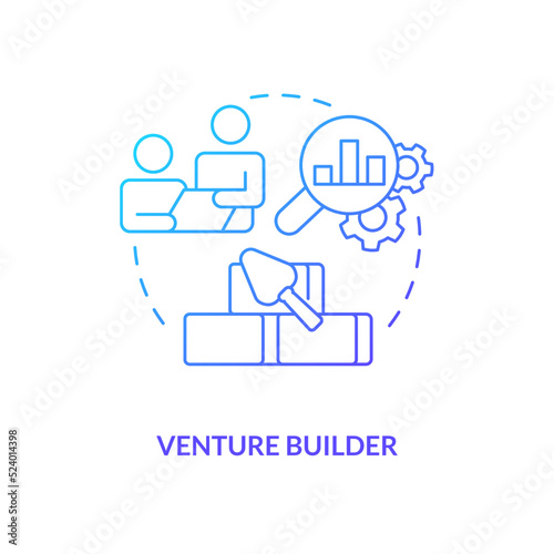 Venture builder blue gradient concept icon. Startup support type abstract idea thin line illustration. Building business with resources. Isolated outline drawing. Myriad Pro-Bold font used