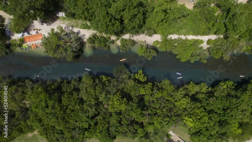 People paddling on the Barton Creek, summer in Austin, USA - Birds eye, aerial view photo