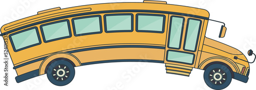 Yellow school bus of side view with curved roof