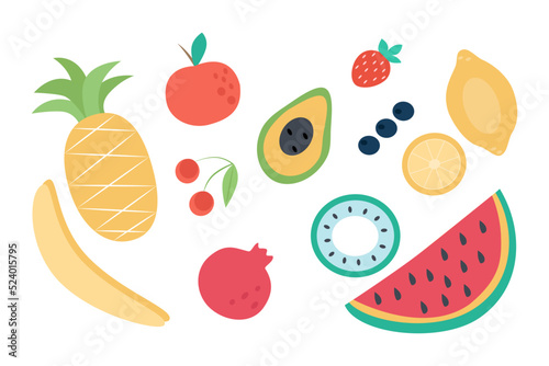 Fototapeta Naklejka Na Ścianę i Meble -  Fruit doodle isolated on white background. Natural tropical vegan cuisine. Flat vector illustration.