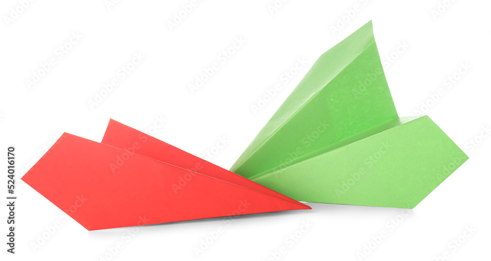 Naklejka premium Colorful paper planes on white background