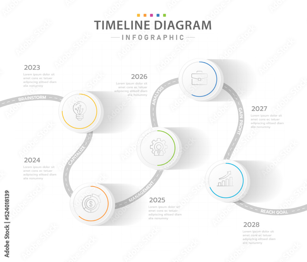 Infographic template for business. 5 Steps modern Timeline diagram calendar with circle and yearly topics, presentation vector infographic. Infographic template for business. 5 Steps modern Timeline diagram calendar with circle and yearly topics, presentation vector infographic.